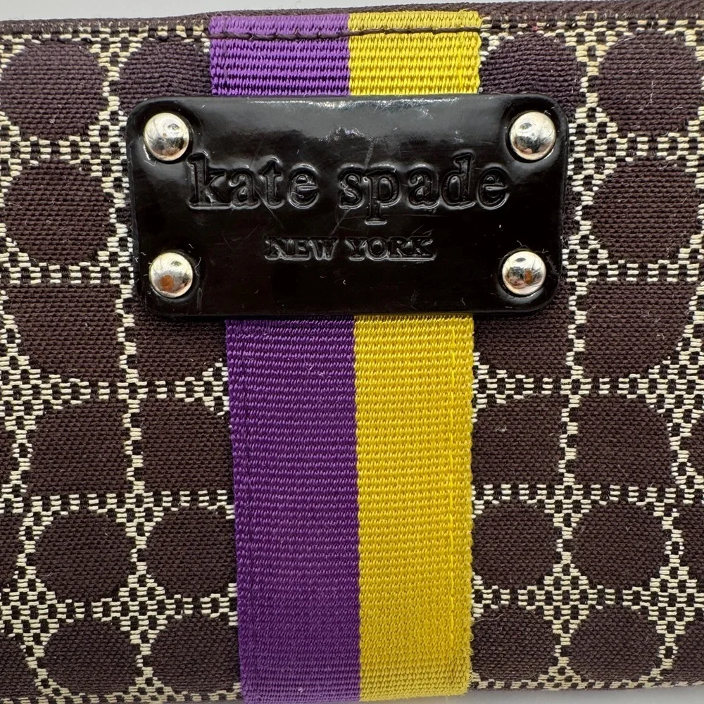 KATE SPADE ♠️ Neda Thompson Street Noel Brown Fabric Zip Around Wallet